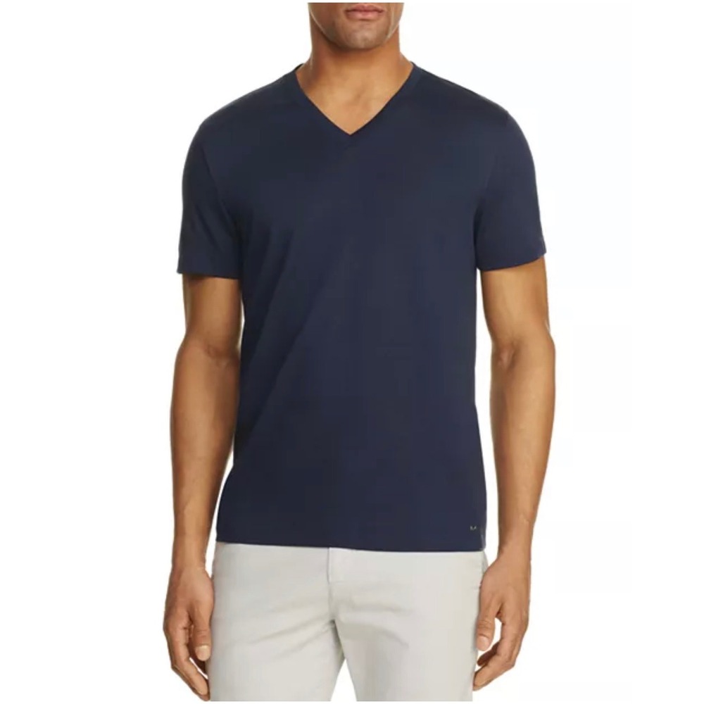 Michael Kors Mens Modern Fit V-Neck T-Shirt Navy Blue Short Sleeve Size Medium